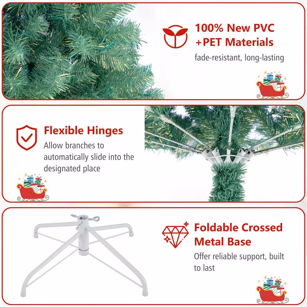 Costway 6ft Green Artificial Hinged Christmas Tree with 688 Branch Tips – 8
