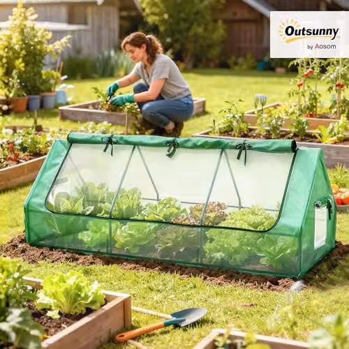 Outsunny Green Small Portable Polytunnel Greenhouse with Steel Frame and Plastic Cover, H 240 x W 90 x D 90 cm – 2