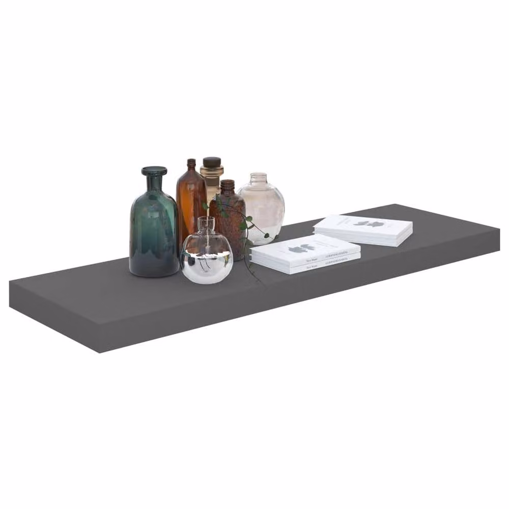 Berkfield Home Floating Wall Shelf in High Gloss Grey, W: 80 cm, D: 23.5 cm, H: 3.8 cm – 3
