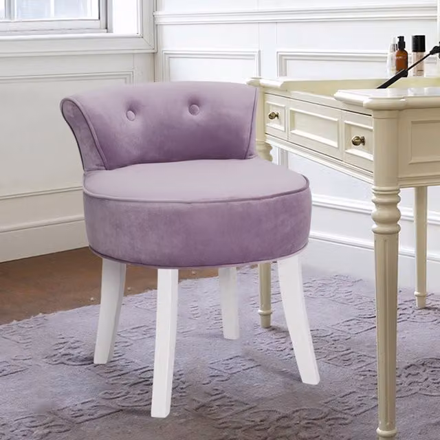 Livingandhome Purple Velvet Upholstered Dressing Table Stool