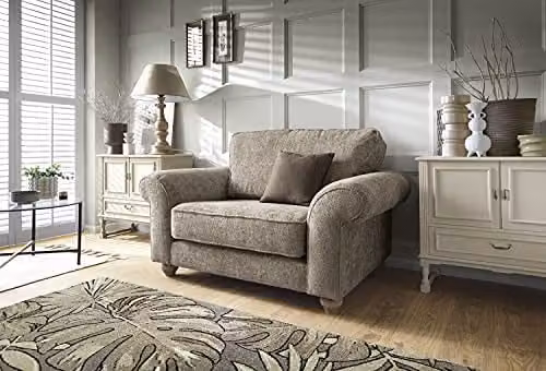 Abakus Direct Ingrid 2 Seater Cuddle Sofa in Taupe with Braided Chenille Fabric, W/D/H: 145 x 95 x 90 cm