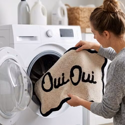 Mooky Mats Oui Oui Scalloped Bath Mat in Beige, Non-Slip and Quick-Drying Polyester Bathroom Rug, W: 50 cm, D: 80 cm – 6