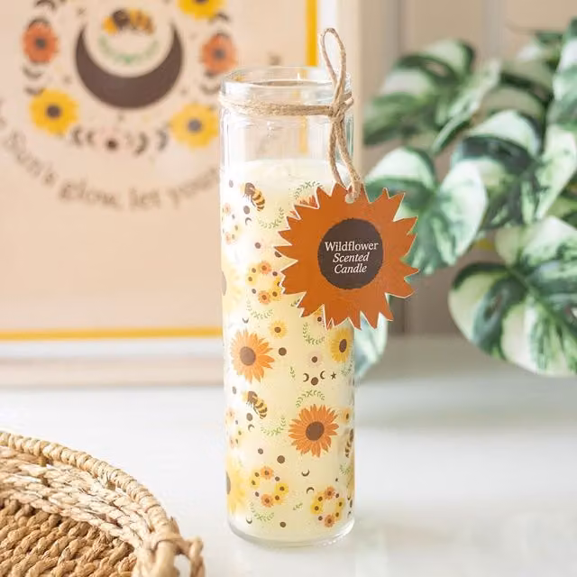 Kingsbury Gifts Summer Solstice Wildflower Tube Candle, Multicolour Floral Tabletop Candle