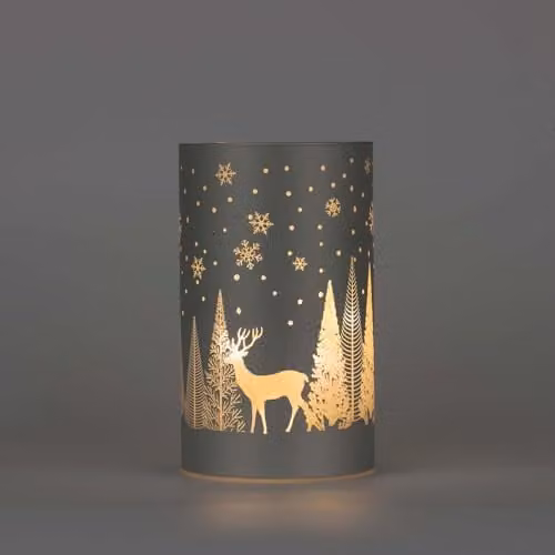 Shatchi Silver Etched Glass Cylinder Christmas Vase Table Lamp with LED Fairy Lights, Height: 17 cm