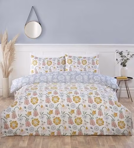Rapport Home Floral Microfibre Reversible Duvet Cover and Pillowcase Set, Multicoloured, W/D/H: 180 x 200 cm and 50 x 75 cm – 1