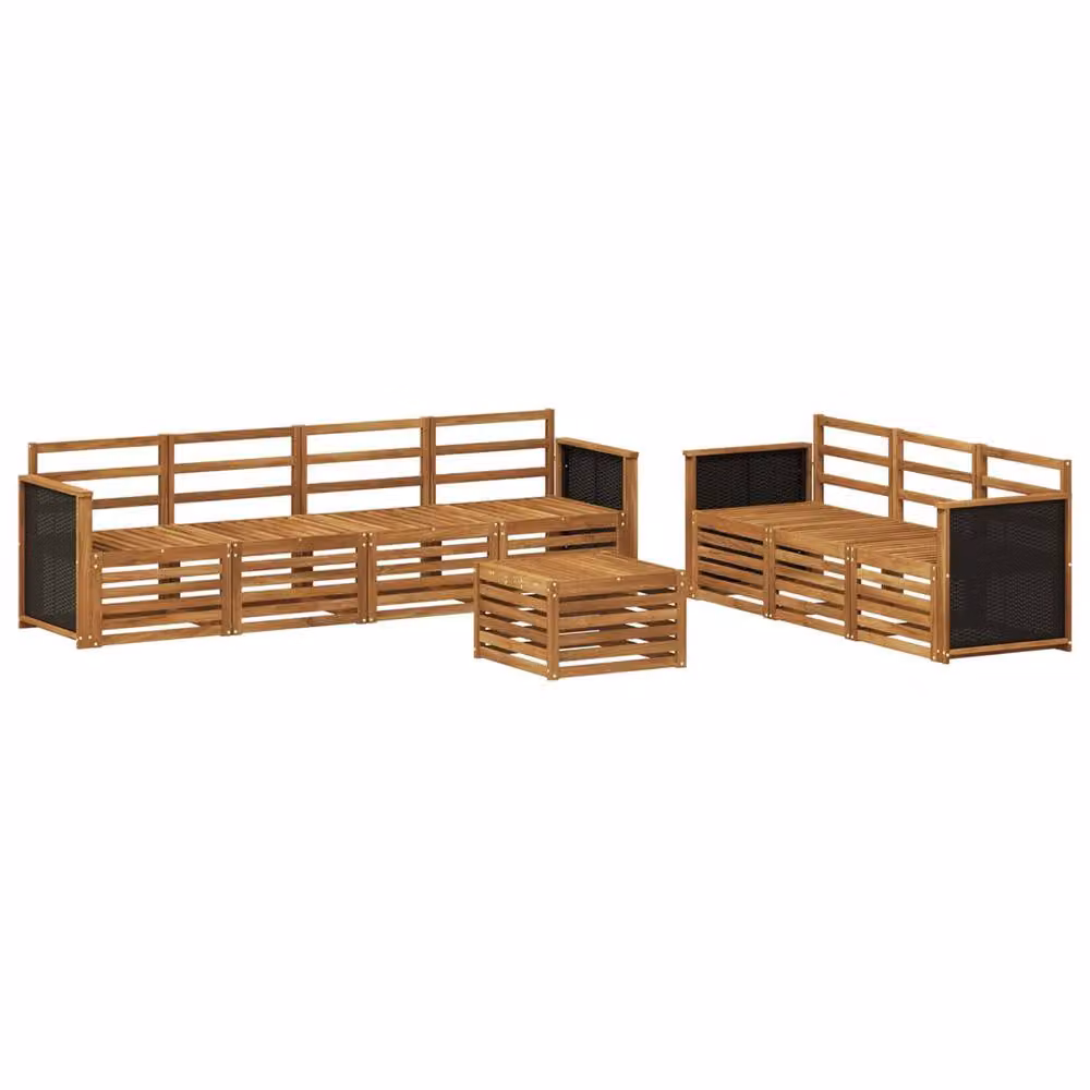 Berkfield Home 8-Piece Modern Garden Sofa Set in Brown Solid Acacia Wood with Textilene Cushions and Matching Ottoman – 2
