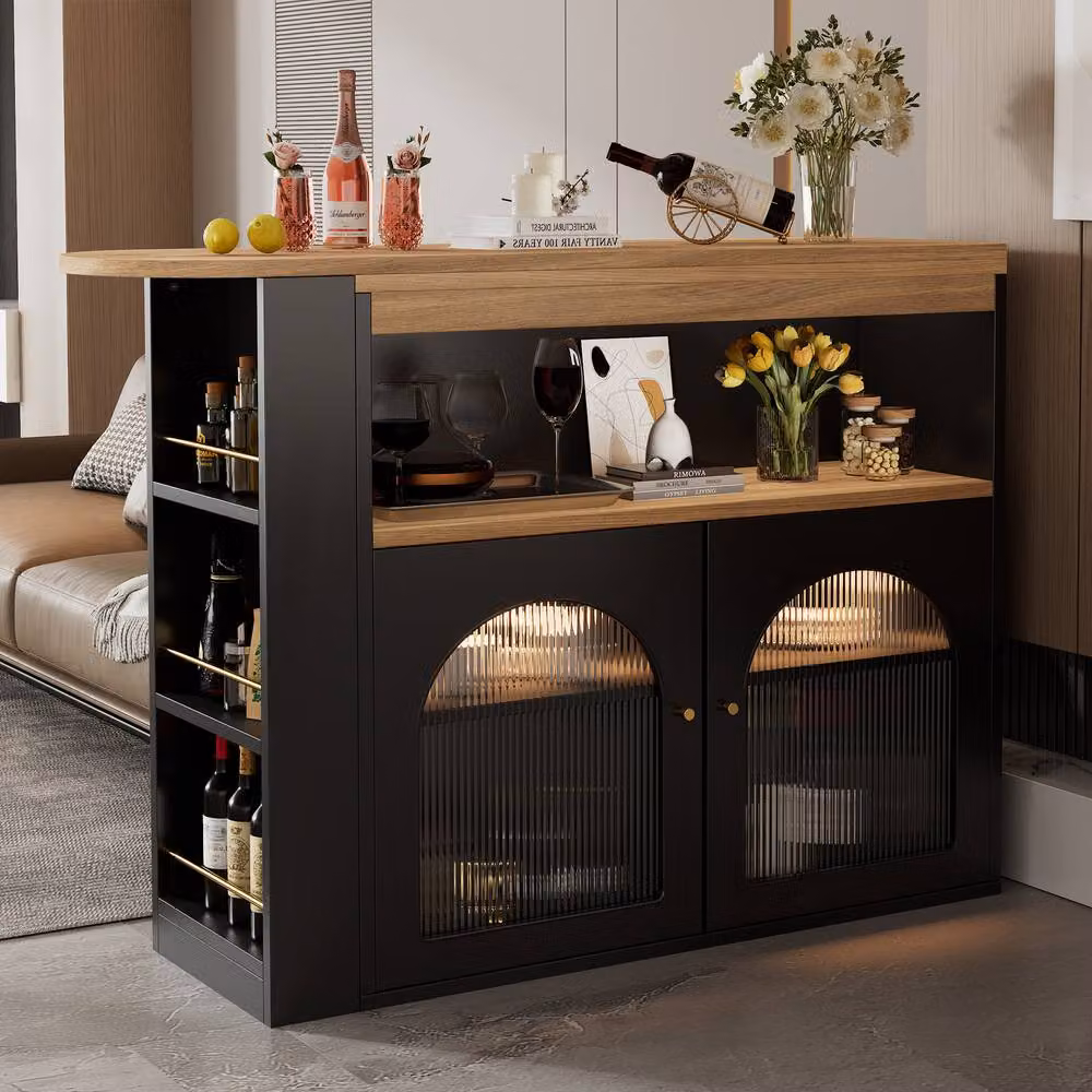 BTM Extendable Kitchen Island Table with Rotating Top and LED Lighting, Black, W/D/H: 138 x 105 x 39 cm – 3