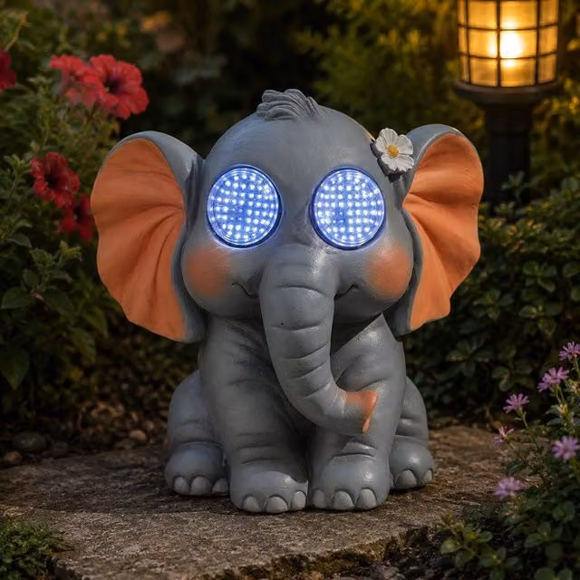 Marco Paul Solar Blinkin Elephant Garden Ornament in Grey, Height: 20 cm