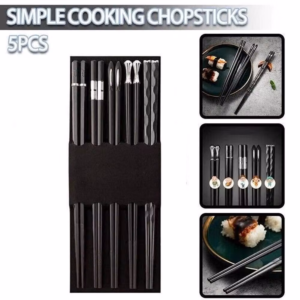 Havendro 5 Pairs of Non-slip Coated Alloy Kitchen Chopsticks in Black – 3