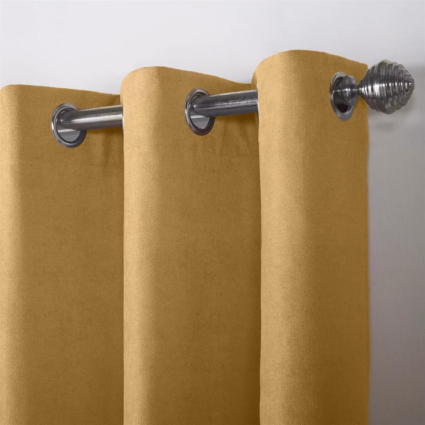Luxury Living Velvet Chenille Eyelet Curtains, Pair, Yellow, Width: 142 cm, Drop: 137 cm – 2