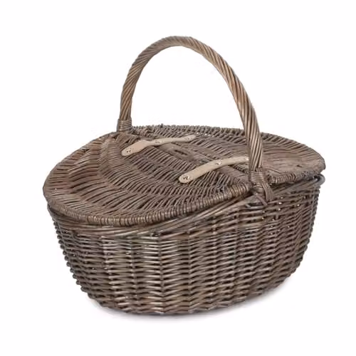 Red Hamper Antique Grey and Cream Oval Picnic Basket