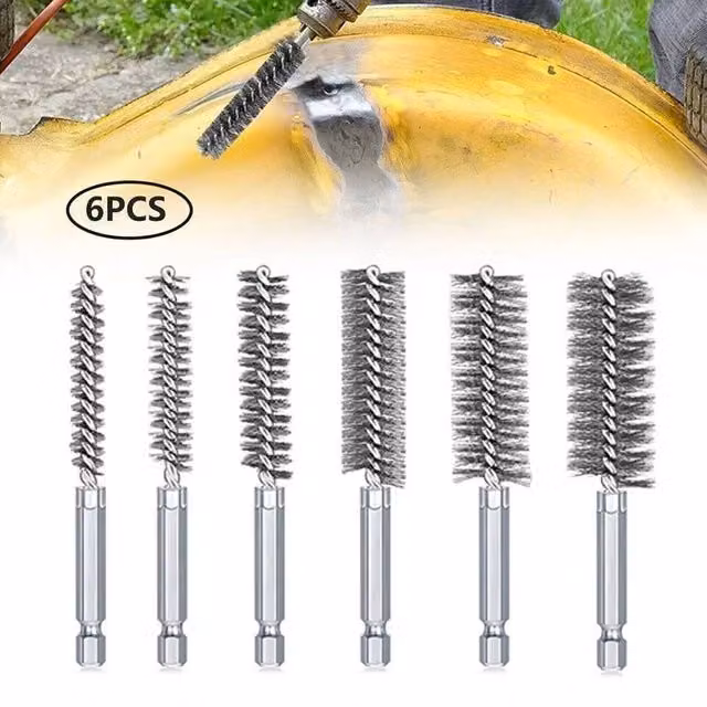 Kelvenix 6-Piece Silver Stainless Steel 1/4 Inch Hex Wire Brush Set – 1
