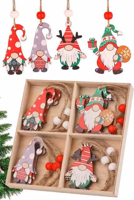 Neel Blue 12-Piece Multicolour Wooden Nordic Gnome Hanging Pendants – 1