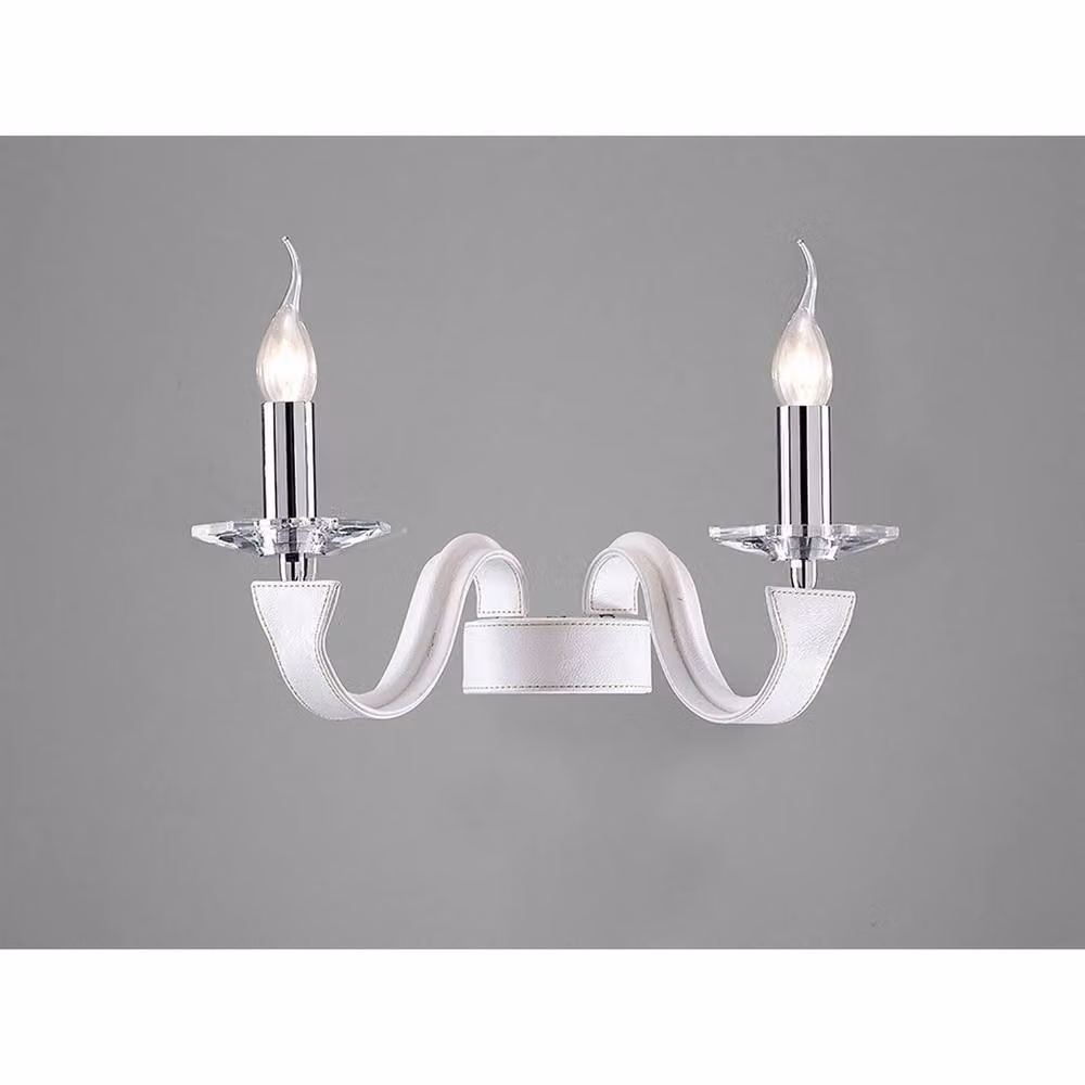 Netlighting Nardini 2-Light Wall Lamp in Polished Chrome and White Faux Leather with Crystal Details (E14) – 2
