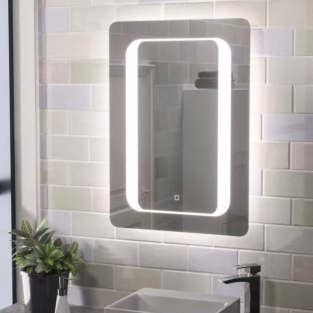 Nes Home Mia Illuminated LED Bathroom Mirror in Silver with Anti-Fog and Touch Switch, W/D/H: 70 x 50 x 4 cm – 1