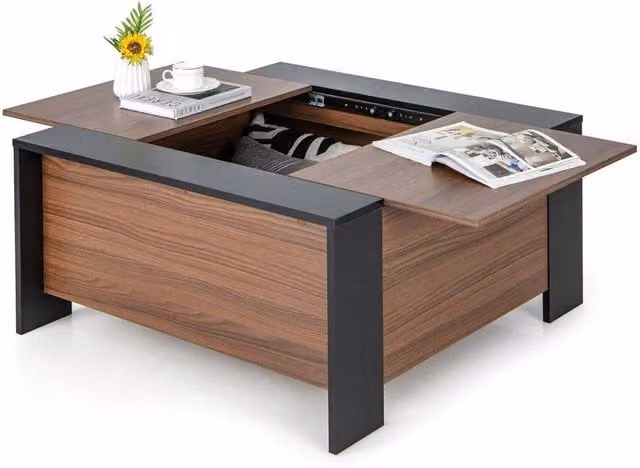 VOGREX Brown Extendable Square Coffee Table with Sliding Top – 1