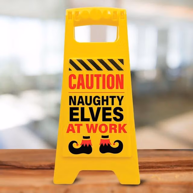 Boxer Gifts Caution Naughty Elves at Work Christmas Sign, Black and Yellow, W/H: 25.0 x 13.0 cm