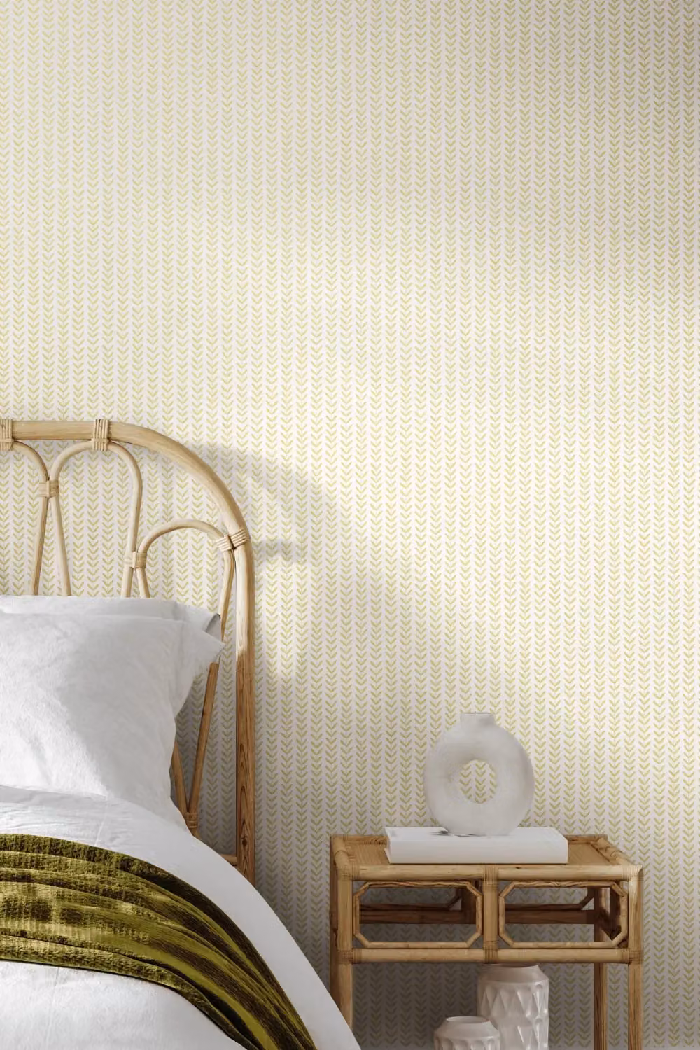 Hoopla Walls Ditsy Leaf Stripe Botanical Floral Wallpaper in Beige and Sand – 2