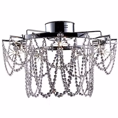 Netlighting Tabor Glass and Crystal 5 Light Semi-Flush Ceiling Light in Chrome and Silver