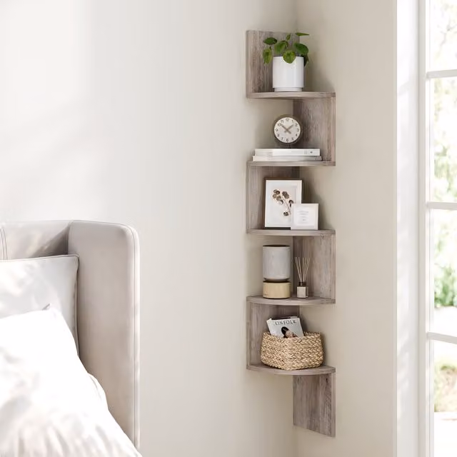 VASAGLE 5-Tier Modern Wall Mounted Corner Display Shelf, Brown