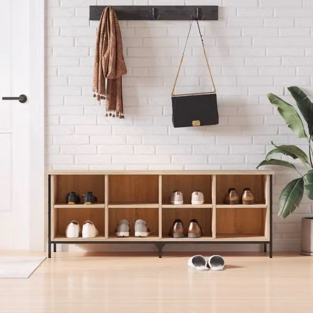Berkfield Home Sonoma Oak Shoe Cabinet in Brown with Integrated Seat, W/D/H: 131 x 35 x 50 cm – 1