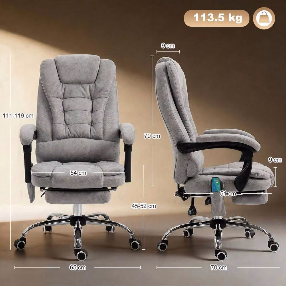 NESTLUNE Grey Heated 6-Point Vibration Massage Executive Office Chair with Headrest and Armrests – 2