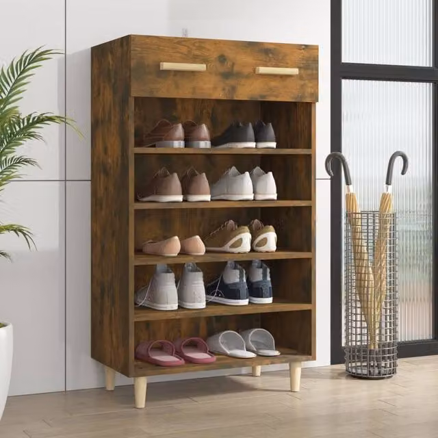 Berkfield Home Smoked Oak Shoe Cabinet in Brown, W/D/H: 60 x 35 x 105 cm