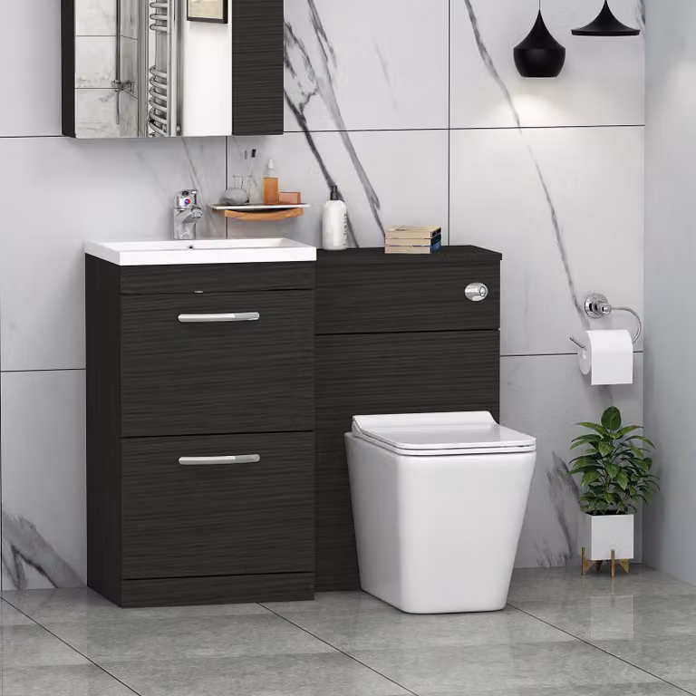 Royal Bathrooms Hale Black 1000mm 2 Drawer Furniture Pack with Mid Edge Basin and Slim Elena Back to Wall Toilet