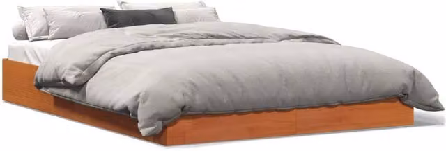 Berkfield Home Solid Wood Pine Bed Frame in Wax Brown, W/D/H: 140 x 200 cm