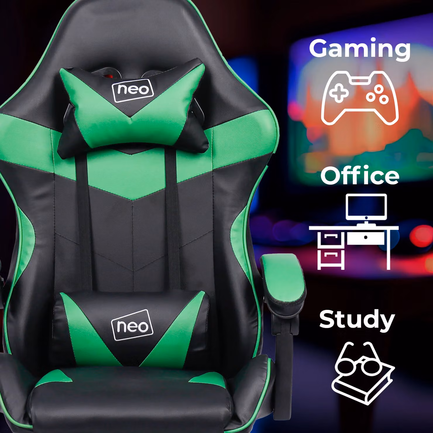 Neo Green PU Leather Gaming Chair with Footrest and Headrest – 3