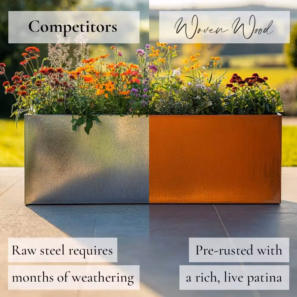 Access Garden Products Corten Steel Trough Planter with Feet in Brown, W: 150 cm – 3