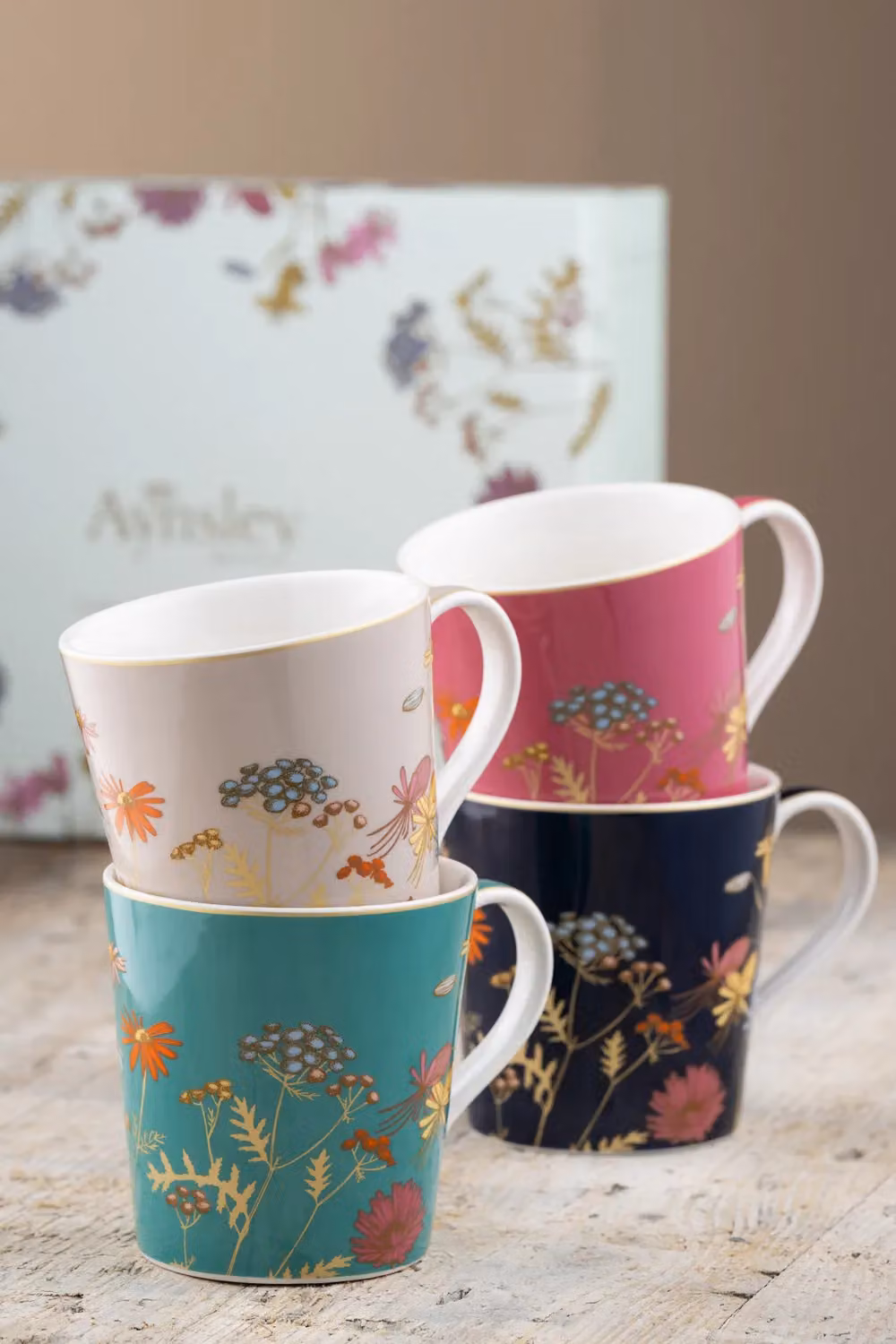 Aynsley Golden Meadow Multicolour Floral Bone China Mug Set of 4 – 2