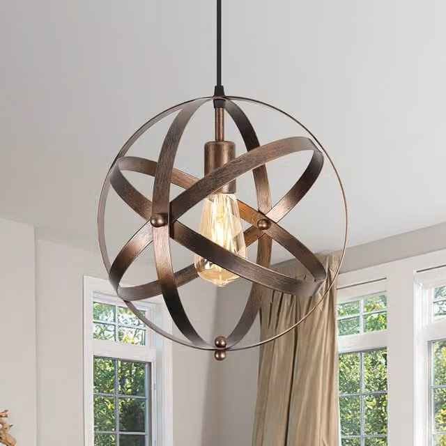 Pheashine Industrial Ball Chandelier in Brown, Diameter: 30 cm, E27, with 1.1 m Hanging Wire – 1