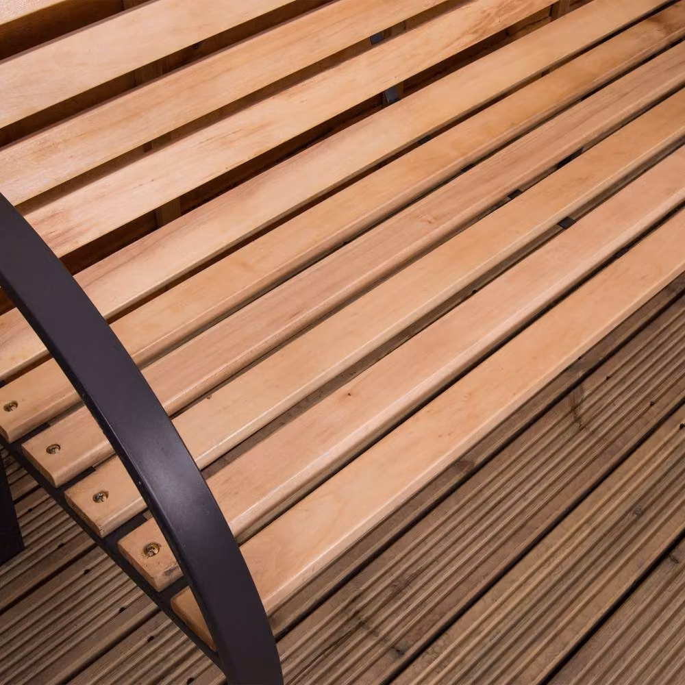 HD Designs 3-Seater Slatted Pine and Metal Garden Bench in Brown – 4