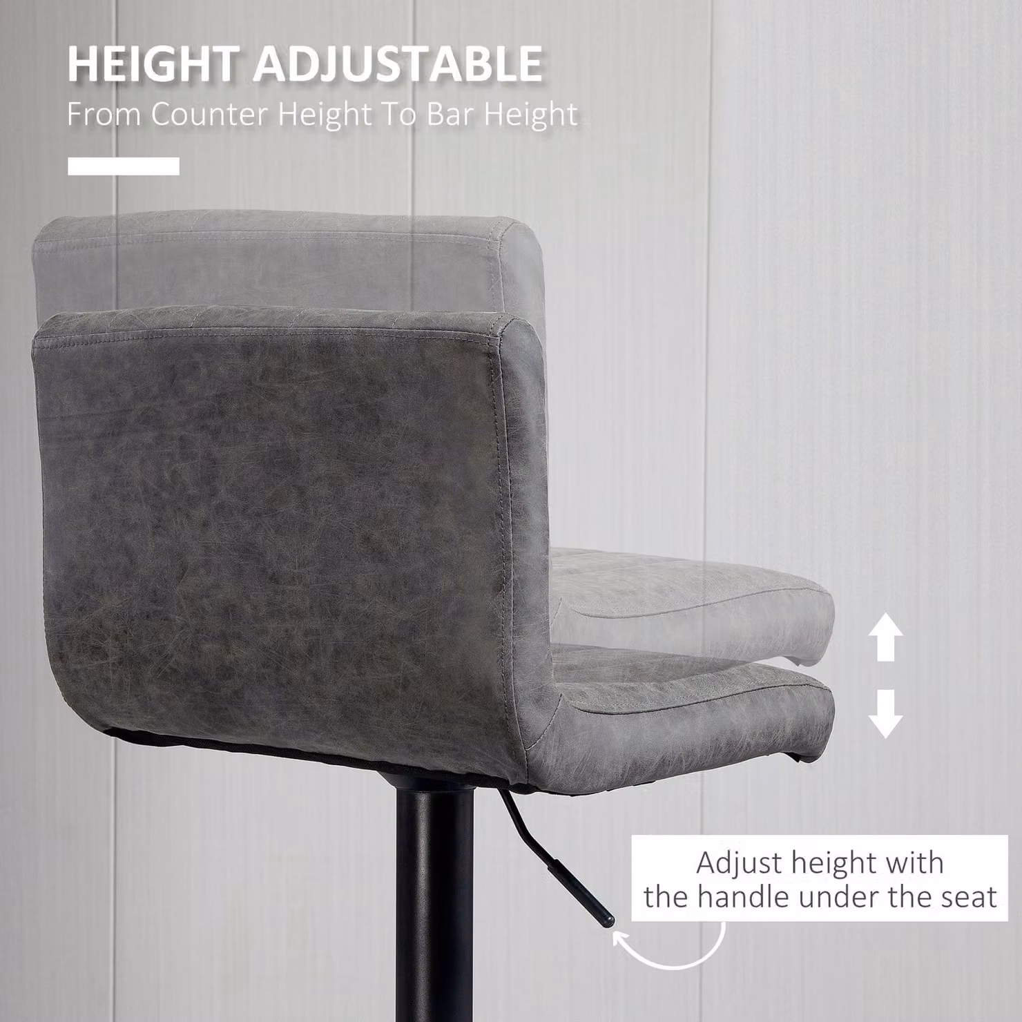 HOMCOM Set of 2 Grey PU Leather Adjustable Height Bar Stools with Footrest and 360 Degree Swivel – 6