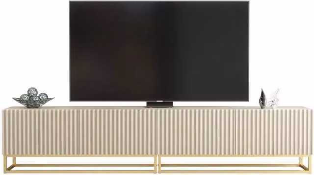 FORGEVIO Modern Media TV Unit and Sideboard Cabinet in Beige and Gold