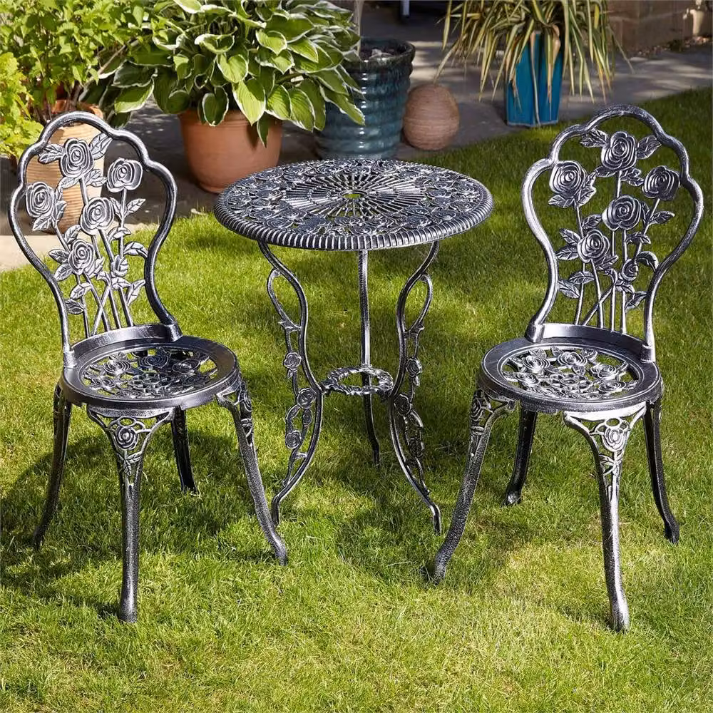 FORGEVIO Antique Grey Metal Bistro Set for Garden and Terrace – 2