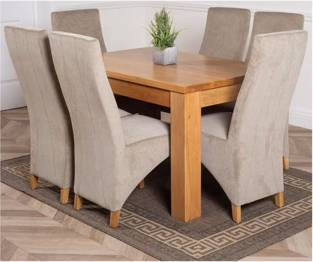 Thats Furniture Dakota Oak Dining Table and 6 Lola Grey Fabric Chairs, W: 127 cm, D: 82 cm – 1