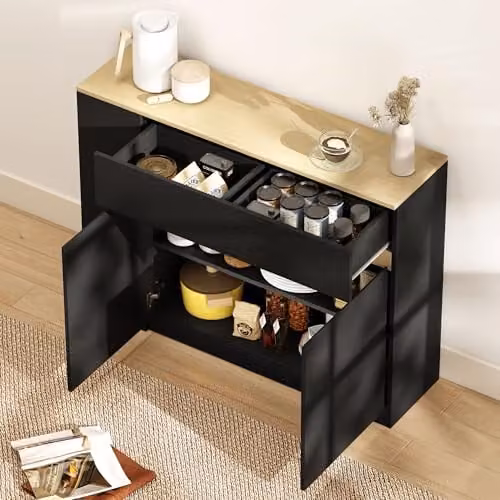 HOMCOM Modern Black Kitchen Island Sideboard with 2 Doors and 2 Drawers – 7