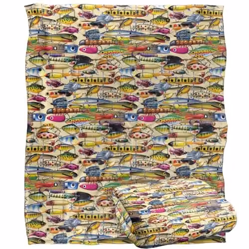 JQ Licensing Fishing Lures Pattern 2 Super Soft Fleece Throw Blanket in White, W/D: 152 x 127 cm – 1