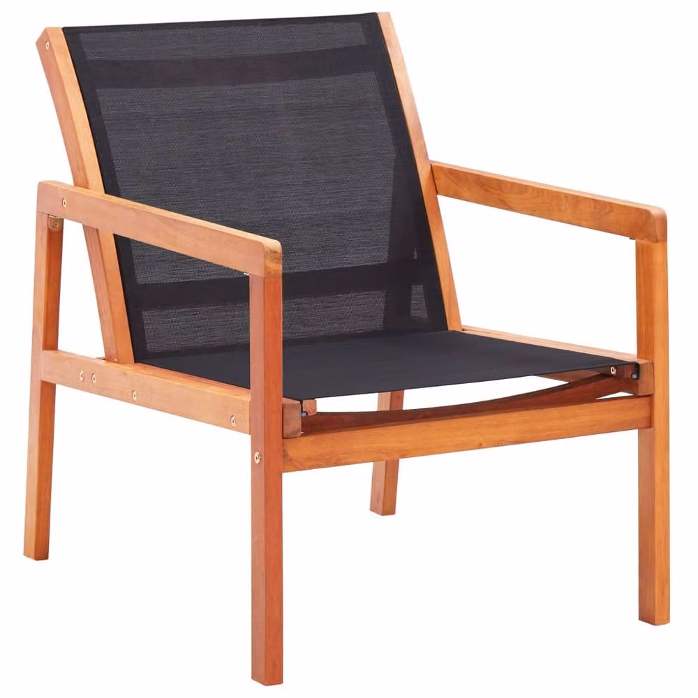 Berkfield Home Durable Garden Lounge Chair in Black Solid Eucalyptus Wood and Textilene, W/D/H: 77.5 x 60.0 x 83.5 cm – 2