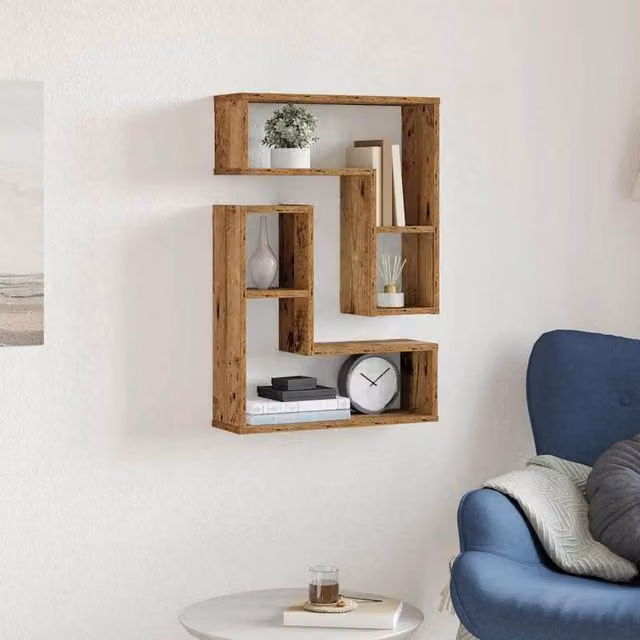 Berkfield Home Wall Mounted Cube Shelves, 2 Piece Set in Old Wood Brown, W/D/H: 50 x 15 x 50 cm – 1