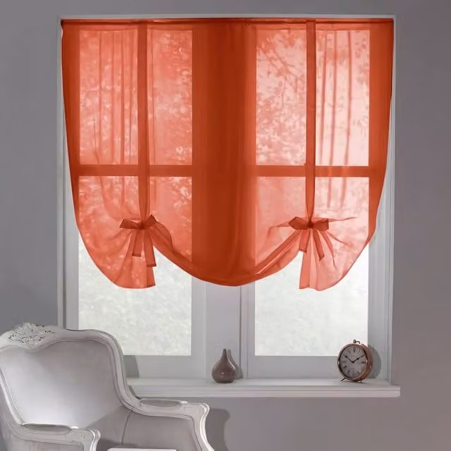 Luxor Living Sheer Voile Tie Up Curtain Blinds in Terracotta, Width: 228 cm, Drop: 137 cm – 2