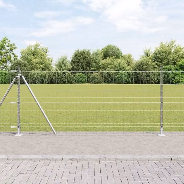 Berkfield Home Euro Fence with 13 Flanged Posts, Galvanised Steel, Silver