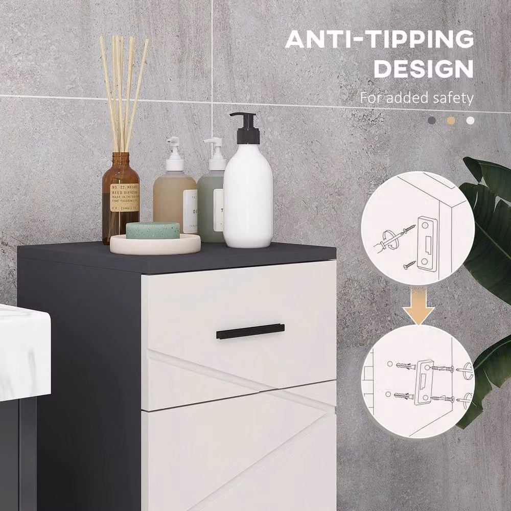 NESTLUNE Slim Freestanding Bathroom Storage Cabinet with Hinged Doors and Internal Shelves in Matt Grey – 3