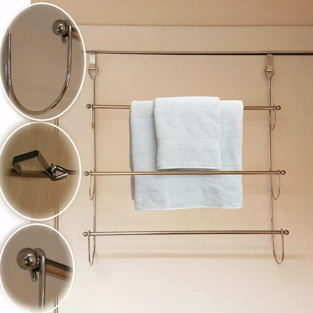 EONLION 3 Tier Over Door Hanging Towel Rail Holder in Silver – 3