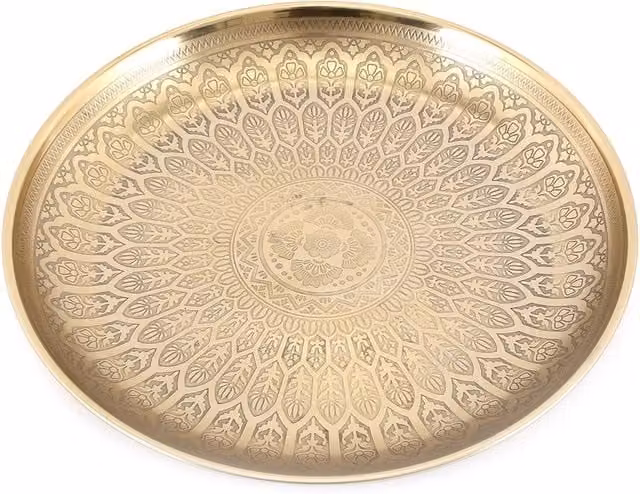 Gloriously Good Round Abstract Gold Metal Decorative Tabletop Tray