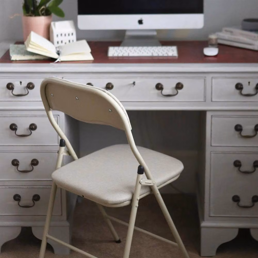 FORGEVIO Pack of 4 Fabric Padded Metal Folding Chairs in Beige – 2