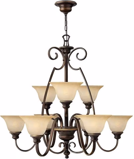 Netlighting Cello 9 Light Multi Arm Chandelier in Antique Bronze and Brown with Faux Alabaster Glass