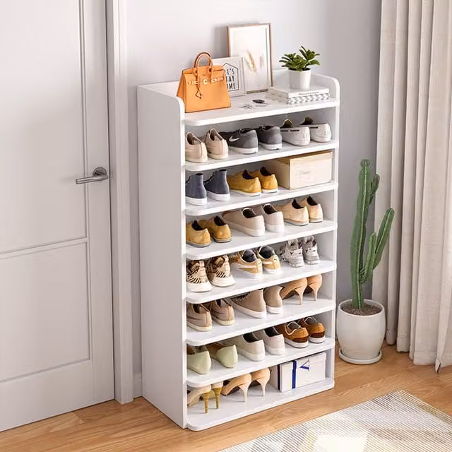 Livingandhome Minimalist White MDF Shoe Rack for Hallway and Bedroom, Width: 120 cm